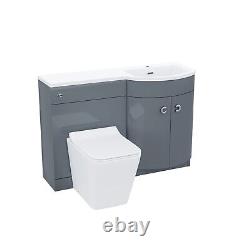 Meuble de salle de bains gris 1100 mm avec lavabo à droite et toilettes suspendues contre le mur