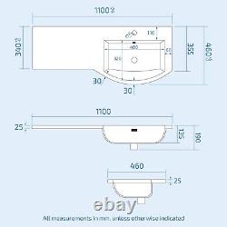 Meuble de salle de bains gris 1100 mm avec lavabo à droite et toilettes suspendues contre le mur