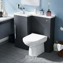 Meuble de toilette Nes Home 900mm à lavabo gris mat à gauche, unité WC et toilettes dos au mur