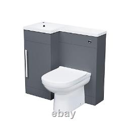 Meuble de toilette Nes Home 900mm à lavabo gris mat à gauche, unité WC et toilettes dos au mur