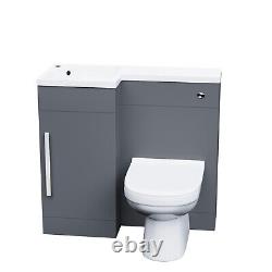 Meuble de toilette Nes Home 900mm à lavabo gris mat à gauche, unité WC et toilettes dos au mur