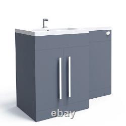 Meuble de toilette en forme de L avec lavabo et toilettes BTW à main gauche en gris brillant