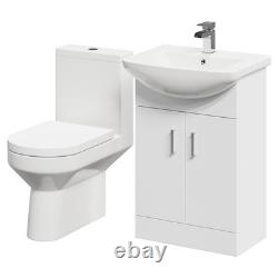 Meuble-lavabo 2 portes Neiva Gloss White 550 mm en gros pour salle de bains, avec dos ouvert et toilette