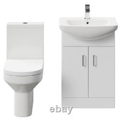 Meuble-lavabo 2 portes Neiva Gloss White 550 mm en gros pour salle de bains, avec dos ouvert et toilette