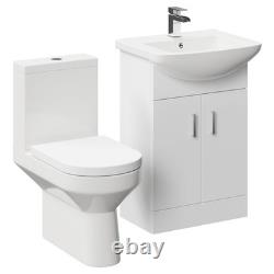 Meuble-lavabo 2 portes Neiva Gloss White 550 mm en gros pour salle de bains, avec dos ouvert et toilette