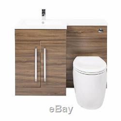 Meuble-lavabo De Salle De Bains Design Combiné Noyer Lh Avec Lavabo Et Toilettes Suspendues Au Mur