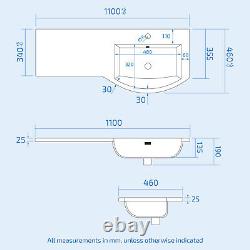 Meuble-lavabo Nes Home 1100mm pour main droite, WC, toilettes murales gris clair