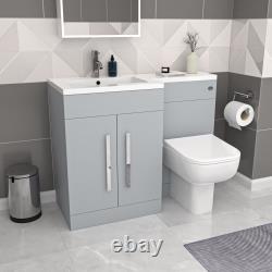 Meuble-lavabo Nes Home gris mat gauche 1100 mm avec vasque, lavabo et WC sans bride adossé au mur