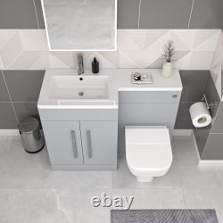 Meuble-lavabo Nes Home gris mat gauche 1100 mm avec vasque, lavabo et WC sans bride adossé au mur