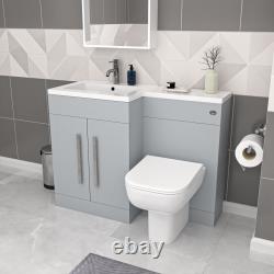 Meuble-lavabo Nes Home gris mat gauche 1100 mm avec vasque, lavabo et WC sans bride adossé au mur