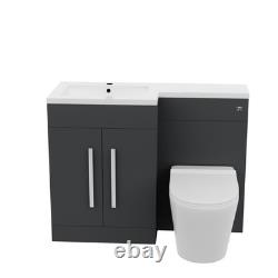 Meuble lavabo WC en gris foncé mat de 1100 mm avec toilette suspendue et dos au mur