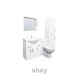 Meuble-lavabo avec miroir, vasque haute et toilettes encastrées avec réservoir dissimulé de 1800mm.