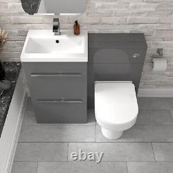 Meuble lavabo gris Nes Home 2 tiroirs, unité WC et toilettes conforts à dos au mur