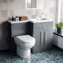 Meuble-lavabo gris clair autoportant Nes Home 1100 mm avec toilette à l'arrière et bidet.