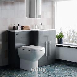 Meuble-lavabo gris clair autoportant Nes Home 1100 mm avec toilette à l'arrière et bidet.