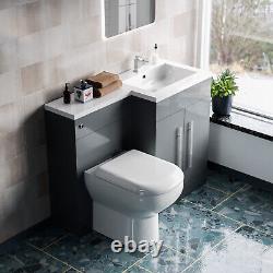 Meuble-lavabo gris clair autoportant Nes Home 1100 mm avec toilette à l'arrière et bidet.