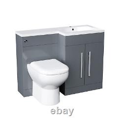 Meuble-lavabo gris clair autoportant Nes Home 1100 mm avec toilette à l'arrière et bidet.