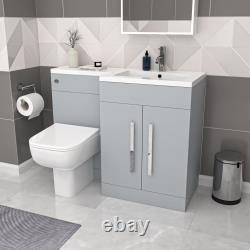 Meuble sous-vasque Nes Home gris mat RH 1100 mm avec lavabo et WC sans bride adossé au mur