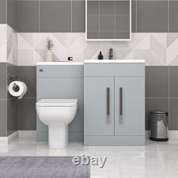 Meuble sous-vasque Nes Home gris mat RH 1100 mm avec lavabo et WC sans bride adossé au mur