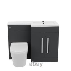 Meuble sous-vasque WC 1100 mm RH Gris Mat Foncé et Toilette Adossée au Mur