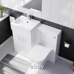 Meuble sous vasque autoportant blanc Nes Home 1000 mm avec WC suspendu adossé au mur sans bride et toilette sans rebord