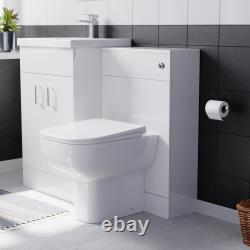 Meuble sous vasque autoportant blanc Nes Home 1000 mm avec WC suspendu adossé au mur sans bride et toilette sans rebord