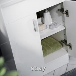 Meuble sous vasque autoportant blanc Nes Home 1000 mm avec WC suspendu adossé au mur sans bride et toilette sans rebord