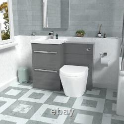 Meuble sous vasque en acier gris Nes avec tiroirs, unit WC et toilette sans bride à adosser au mur.