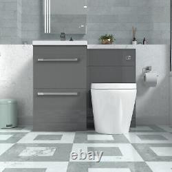 Meuble sous vasque en acier gris Nes avec tiroirs, unit WC et toilette sans bride à adosser au mur.