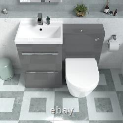 Meuble sous vasque en acier gris Nes avec tiroirs, unit WC et toilette sans bride à adosser au mur.