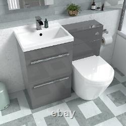 Meuble sous vasque en acier gris Nes avec tiroirs, unit WC et toilette sans bride à adosser au mur.