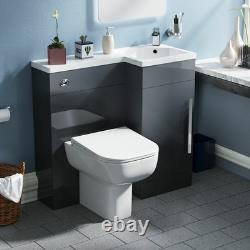 Meuble sous-vasque gris 900 mm NES Home avec lavabo à droite et WC sans bride à poser contre le mur, dos au mur