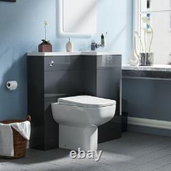 Meuble sous-vasque gris 900 mm NES Home avec lavabo à droite et WC sans bride à poser contre le mur, dos au mur
