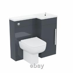 Meuble sous-vasque gris 900 mm NES Home avec lavabo à droite et WC sans bride à poser contre le mur, dos au mur
