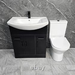 Meuble sous-vasque noir avec poignées noires 750 mm, ensemble salle de bains WC à dos ouvert