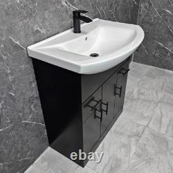 Meuble sous-vasque noir avec poignées noires 750 mm, ensemble salle de bains WC à dos ouvert