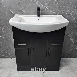 Meuble sous-vasque noir avec poignées noires 750 mm, ensemble salle de bains WC à dos ouvert