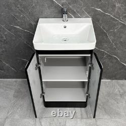Meuble sous vasque noir pour salle de bain 500 mm avec WC à dos fermé et poignées chromées