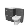 Meuble Vasque 2 Tiroirs Gris Fonc&eacute; 1100 Mm, Wc Et Toilette Courbe Adoss&eacute;e Au Mur