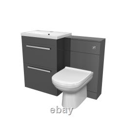 Meuble vasque 2 tiroirs gris foncé 1100 mm, WC et toilette courbe adossée au mur