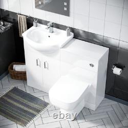 Meuble vasque Dyon 950 mm, meuble WC et toilette sans bride à poser contre le mur, blanc