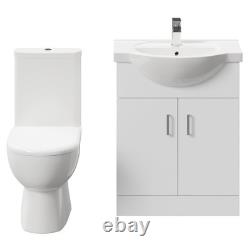 Meuble vasque Lima blanc brillant 650 mm à 2 portes avec dos ouvert et toilettes ouvertes en gros