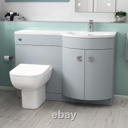 Meuble vasque Nes Home 1100 mm gauche gris mat, meuble WC et toilette blanche à poser contre le mur