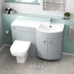 Meuble vasque Nes Home 1100 mm gauche gris mat, meuble WC et toilette blanche à poser contre le mur