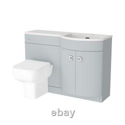 Meuble vasque Nes Home 1100 mm gauche gris mat, meuble WC et toilette blanche à poser contre le mur