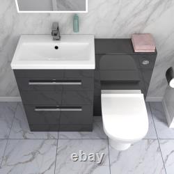 Meuble vasque Nes Home 1100 mm gris foncé à 2 tiroirs, WC et toilettes à poser adossées arrondies