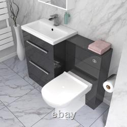 Meuble vasque Nes Home 1100 mm gris foncé à 2 tiroirs, WC et toilettes à poser adossées arrondies