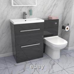 Meuble vasque Nes Home 1100 mm gris foncé à 2 tiroirs, WC et toilettes à poser adossées arrondies
