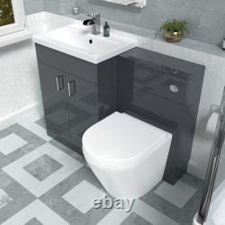 Meuble vasque Nes Home 1100 mm gris foncé et WC sans bride dos au mur