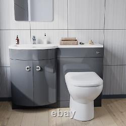 Meuble vasque Nes Home 1100mm à main gauche, unité WC, toilettes encastrées au mur, gris.